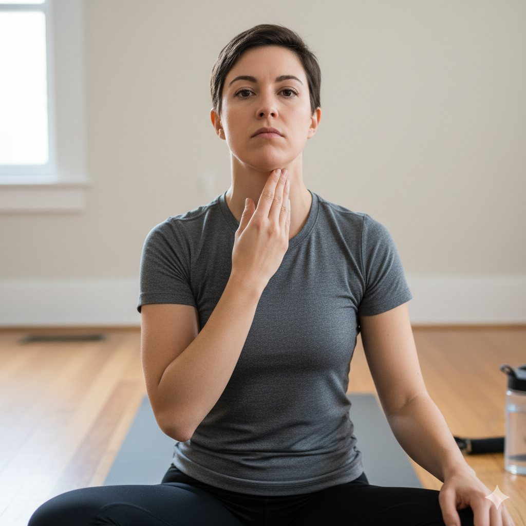 Person performing chin tucks