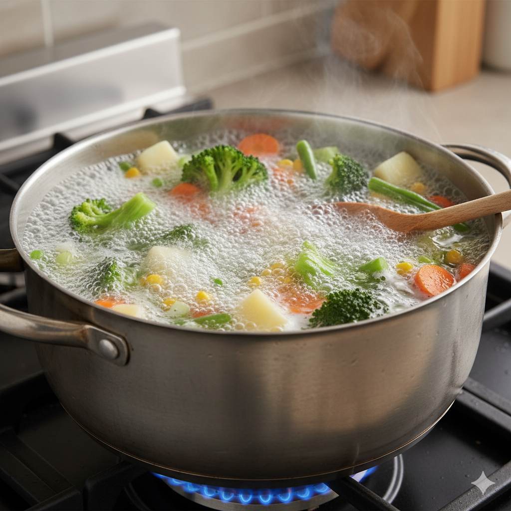 Boiling vegetables in a pot