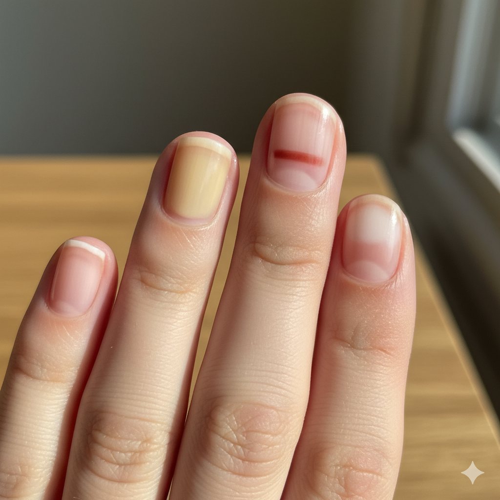 Healthy nails showing various conditions