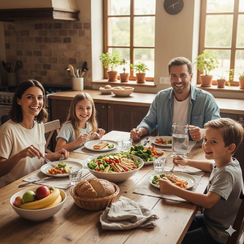 Family enjoying a healthy meal together